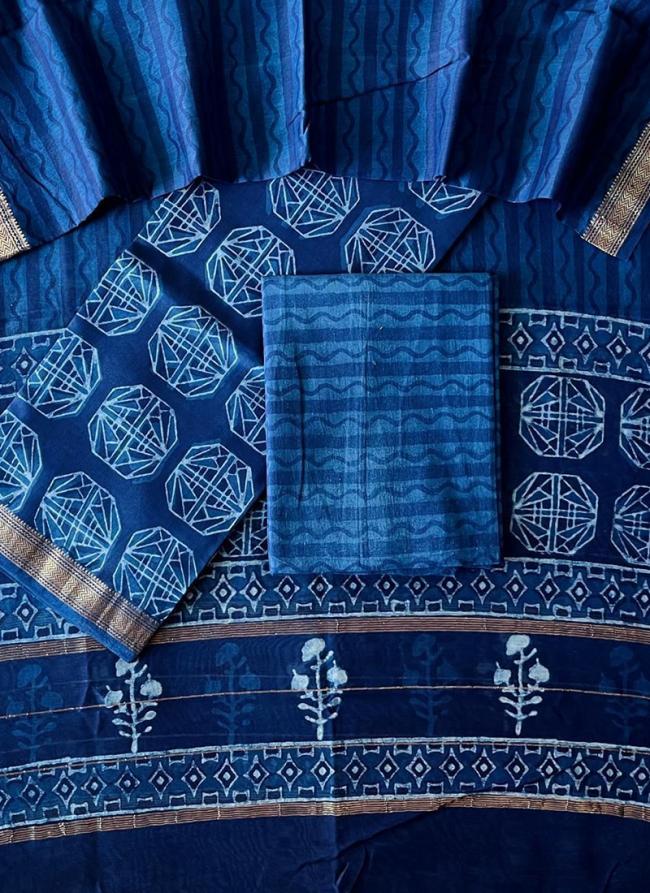 Silk Blue Casual Wear Printed Dress Material